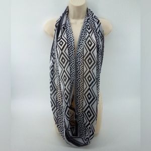 Retro Southwest Tribal Aztec Black White Infinity Sheer Scarf